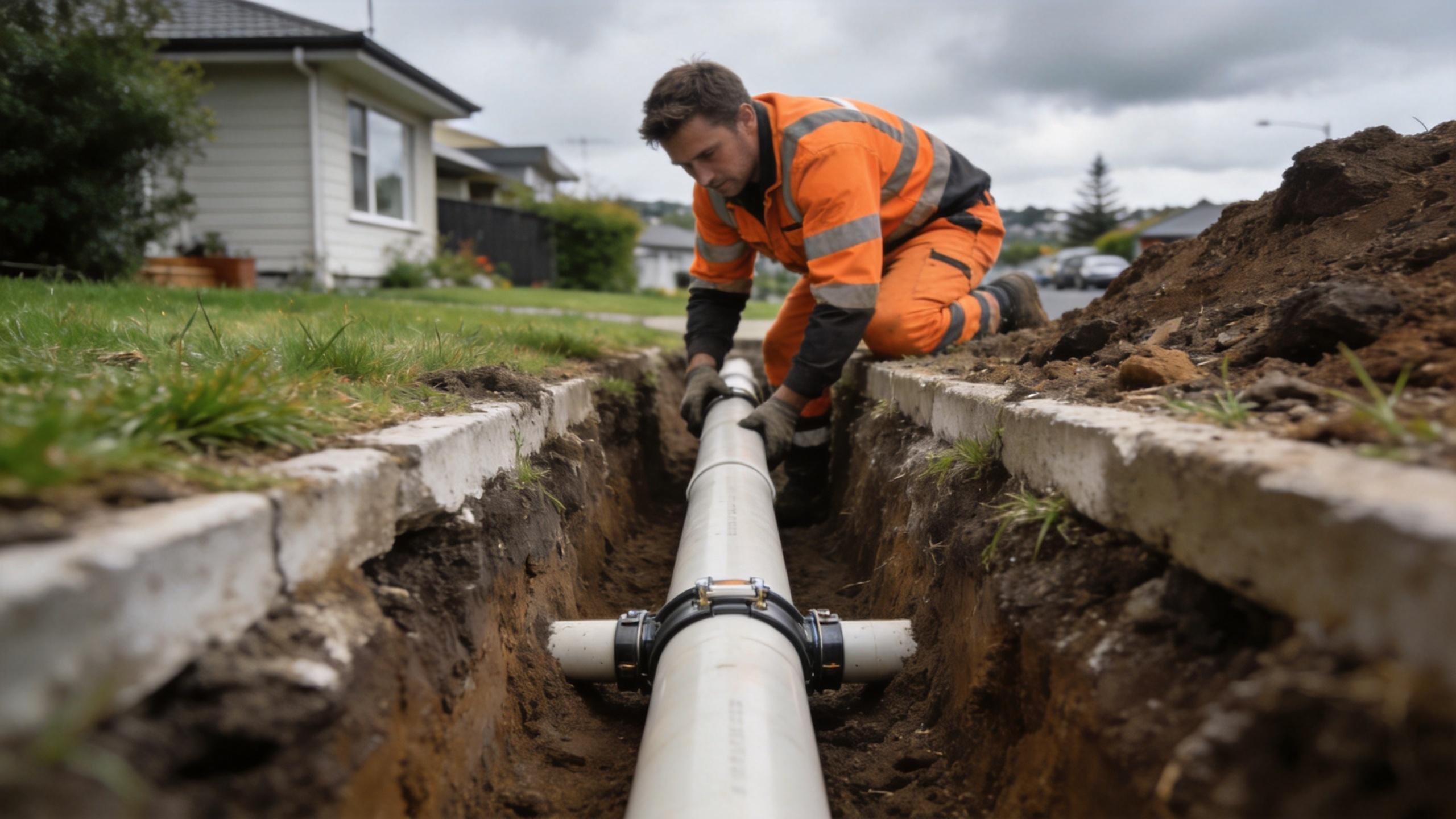 Drain Ranger worker installing drainage pipes