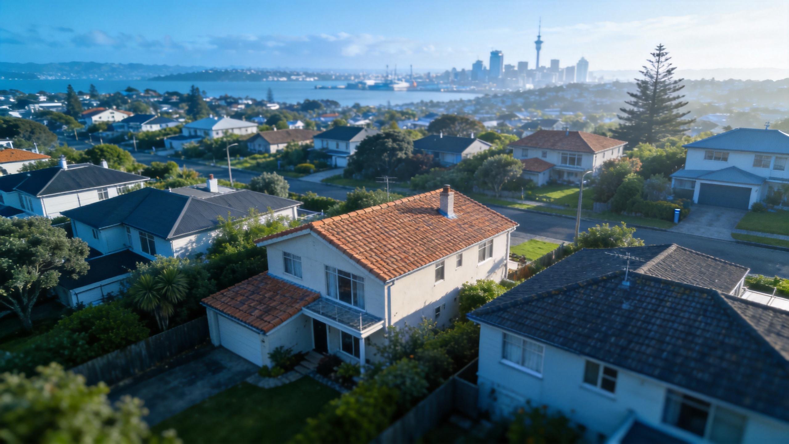 Auckland suburban homes with Sky Tower in background